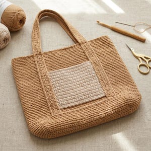 Easy Crochet Tote Bag Pattern | Beginner Market Bag with Pocket (PDF Download)