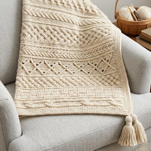 Patrón de manta de crochet con cable celta, manta texturizada (PDF), nivel intermedio y avanzado.