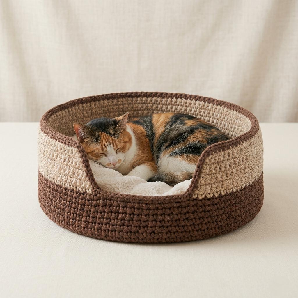 40 Cat Bed Crochet Patterns for Cozy Caves, Pods, and Pet Nests 14 Chunky Jumbo Cord Crochet Cat Bed Pattern Beginner