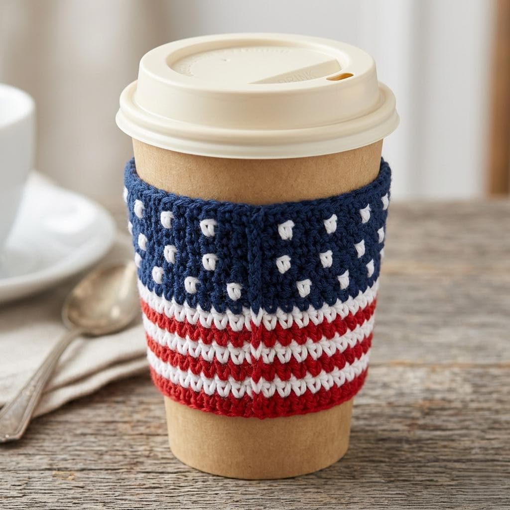 39 American Flag Crochet Patterns to Show Your Patriotic Style 15 American Flag Cup Cozy Crochet