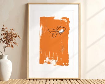 Kingyo Goldfish Wall Art, Japanese Goldfish Digital Download, Minimalist Fish Printable Art, Summer Home Decor, Zen Asian Art Print