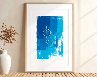 Japanese Furin Wind Chime Wall Art, Zen Summer Digital Download, Minimalist Japanese Bell Printable Art, Asian Home Decor