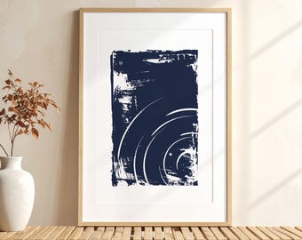 Japanese Zen Spiral Wall Art, Navy Blue Abstract Digital Download, Minimalist Brushstroke Printable Wall Art, Japandi Home Decor