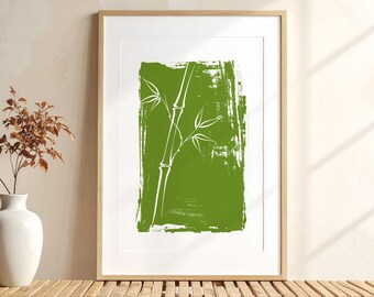 Japanese Bamboo Wall Art Print, Take Bamboo Digital Download, Zen Botanical Printable Art, Minimalist Green Asian Home Decor