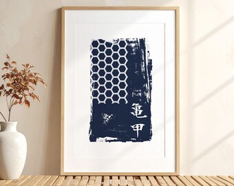Japanese Kikkou Tortoiseshell Wall Art Print, Hexagon Pattern Digital Download, Geometric Japan Printable Art, Asian Decor