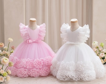 Vestido de princesa de princesa con tutú de malla, vestido de fiesta de verano para actuaciones de piano, elegante conjunto con falda abullonada.