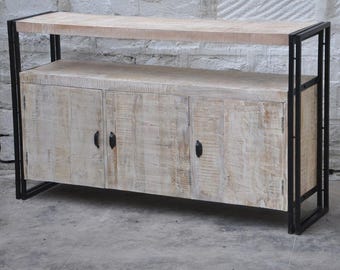 Aparador rústico de madera hecho a mano, mueble de almacenamiento de madera.