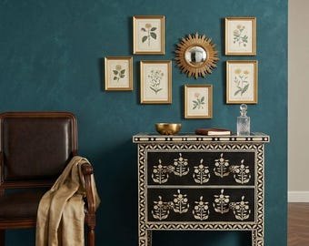 Handmade Bone Inlay Sideboard Cabinet, Floral Buffet Cabinet, Luxury Console,