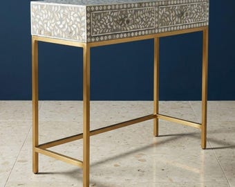 Mesa consola con incrustaciones de hueso y efecto cascada, mesa de entrada de lujo, muebles modernos para recibidor, elementos decorativos.
