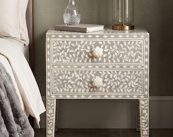 Mesa de cabeceira artesanal, mesa lateral de madeira branca, móvel moderno para quarto, decoração boho chic.