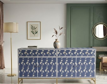 Knochen-Inlay-Sideboard-Buffetschrank, Luxus-Aufbewahrungskonsole, individuelles Credenza-Dekor mit Goldbasis
