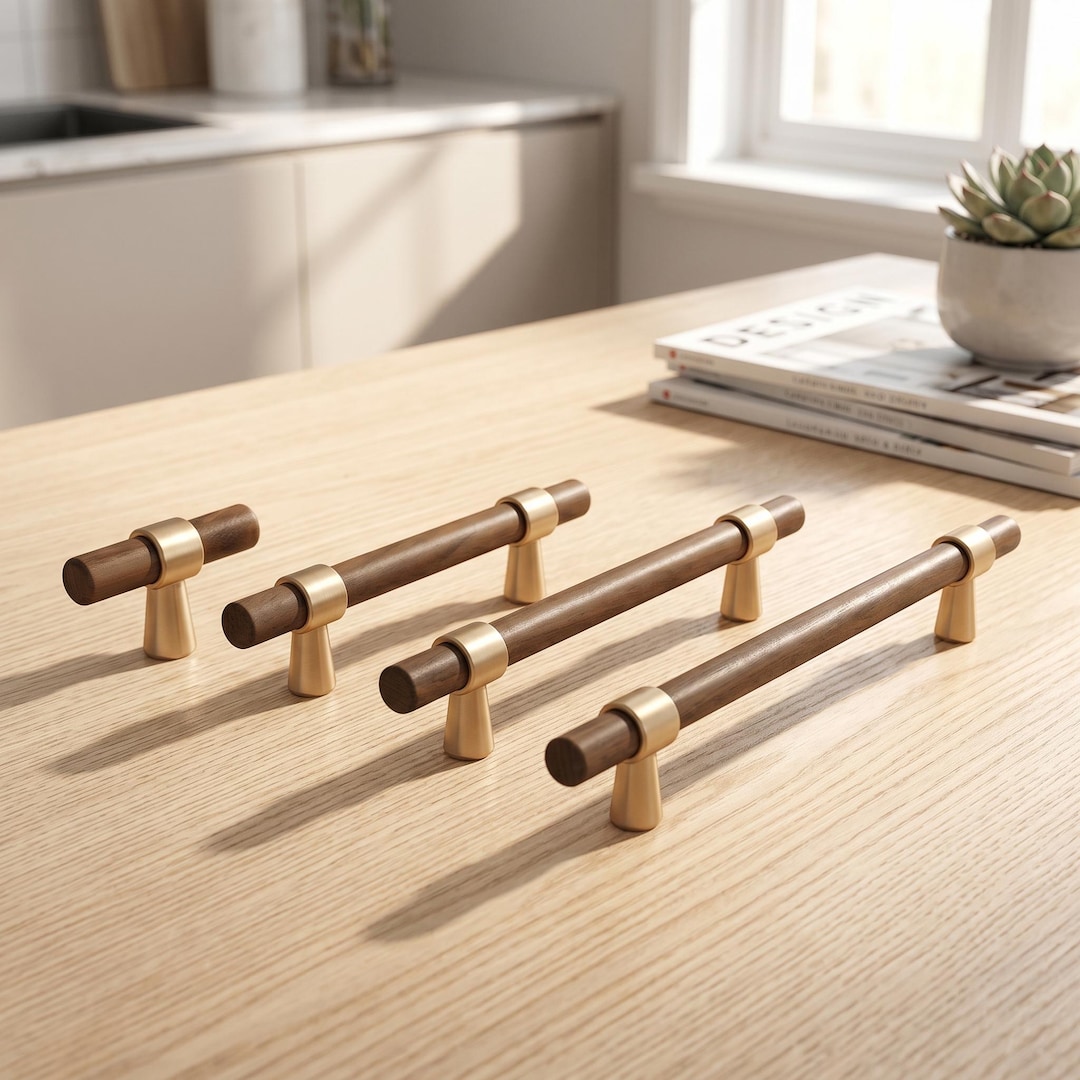 Modern Wood Cabinet Pulls Walnut Drawer Handles Brass Dresser Knobs ...