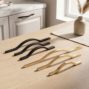 Modern Wavy Cabinet Pull, Gold Black Drawer Handle, Long Curved Dresser Pull, Minimalist Kitchen Cabinet Hardware 96 128 320mm