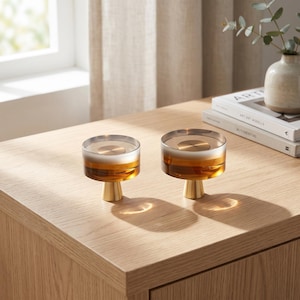 Amber Acrylic Cabinet Knobs, Gold Drawer Pulls, Modern Round Dresser Handles, Luxury Bathroom Vanity Hardware, Clear Brown Cabinet Decor