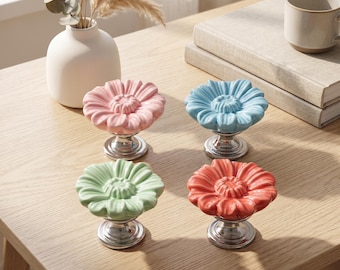 Bunte Blumen Keramik Kabinett Knäufe, Gänseblümchen Schublade Knäufe für Kommode, Kinderzimmer Möbel Griffe, Blumen Küchenschrank Knäufe