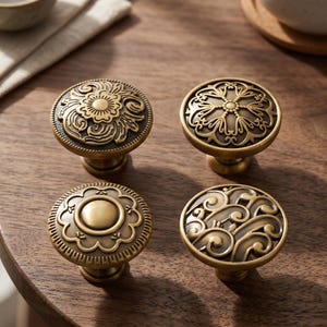 Antiek koperen kastknoppen, vintage ronde ladegrepen, decoratieve dressoirgrepen, keukenhardware bloemen, boho meubelknoppenset