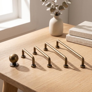 Antique Brass Cabinet Pulls, Vintage Bronze Drawer Handles, Ribbed Bar Knobs, Farmhouse Dresser Hardware, Kitchen Cupboard Pulls Set