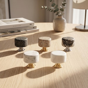 Marble Stone Cabinet Knobs Round Drawer Pulls Granite Dresser Handles Gold Silver Kitchen Wardrobe Furniture Hardware Decor