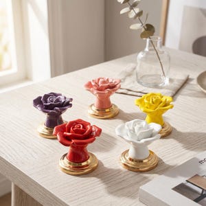 Ceramic Rose Cabinet Knobs Colorful Flower Drawer Pulls Floral Furniture Handles Cute Kitchen Cupboard Dresser Knob Decor