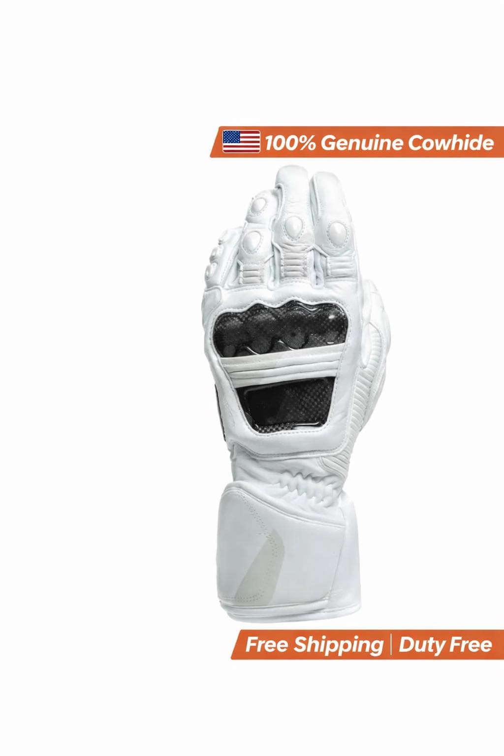 Men's Motorcycle Racing Gloves Custom White Biker Gloves Carbon Knuckle Protection