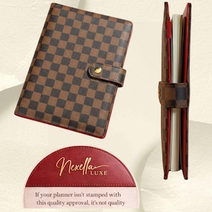 A5 Checkered Planner Binder, Luxury Red Interior Refillable Agenda, 6 Ring Notebook Cover, Budget Binder, Prayer Journal, Gift for Women