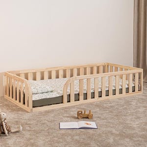 Wooden Kids Floor Bed with Slats (With Rounded Opening and Outer Corners)