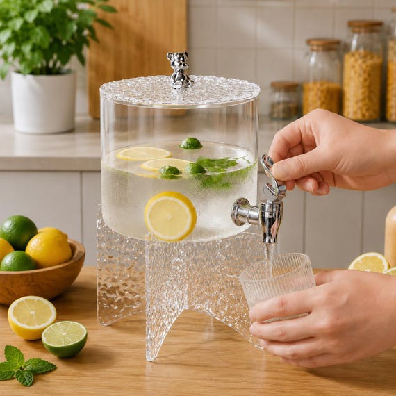 Glas-Getränkespender mit Zapfhahn, Limonadenspender, Getränkespender mit Deckel, Saftspender für Partys