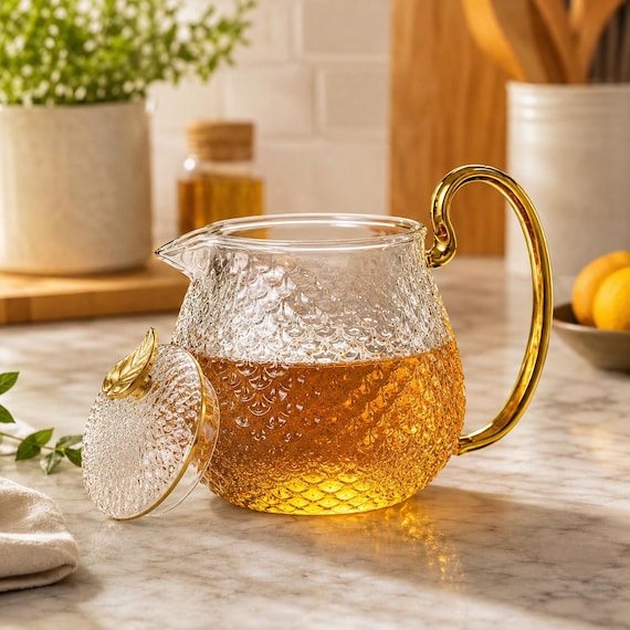 Teekanne aus Glas mit Teesieb, 600 ml, Borosilikatglas, transparenter Teekessel, Teekanne für blühenden Tee, Teebereiter für losen Tee, modernes Teegeschenk