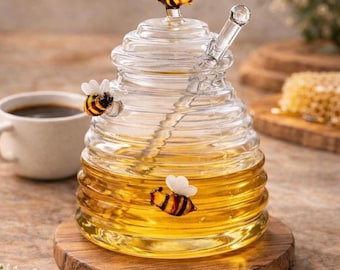 Tarro de miel de cristal con diseño de abeja – Un bonito regalo de cocina para ella – Decoración para la barra de café – Regalo de inauguración de casa – Cocina estilo cottagecore