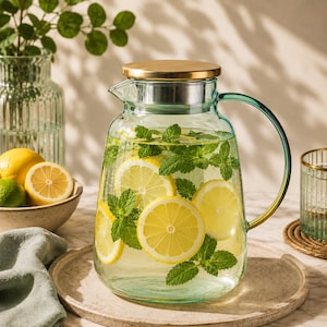 Green Glass Carafe with Yellow Gradient 1.5L Elegant Water and Juice Pitcher Modern Minimalist Design Premium Gift Idea for Home Kitchen and
