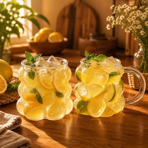 Bubbelglasmugg med handtag, bubbelglas, estetisk glasmugg, iskaffeglas, juicemugg, sött glas, 350ml