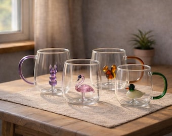 Glass Animal Mug with 3D Figurine – Clear Double Wall Tea Cup (Duck, Flamingo, Squirrel, Bunny) – Cute Coffee Mug – Unique Gift