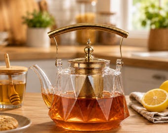 Tetera de cristal con infusor, tetera de cristal de 1000 ml, tetera de borosilicato, tetera para té de hojas sueltas, tetera moderna, tetera transparente, regalo para amantes del té