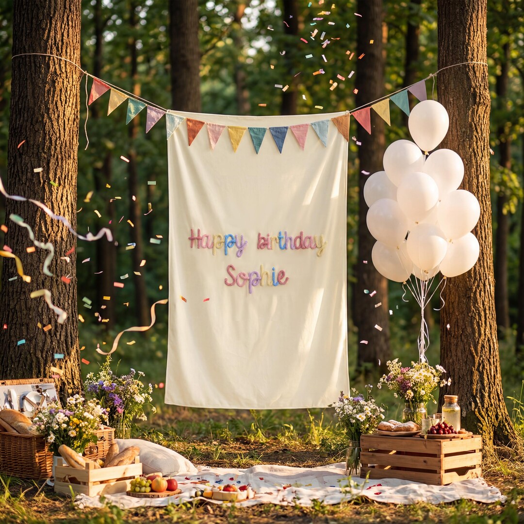 Birthday Rope Design Custom Boho Baby Birthday Tapestry 3D Rope Name Garden Party Canvas ...