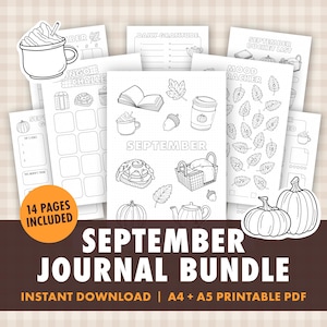 Septemberdagbokspaket, höstplanerare, humörspårare, vanespårare (PDF-nedladdning)