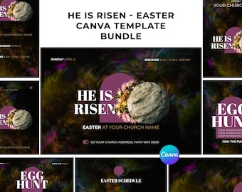 Modern Easter Church Canva Template Bundle – He Is Risen Social Media Kit