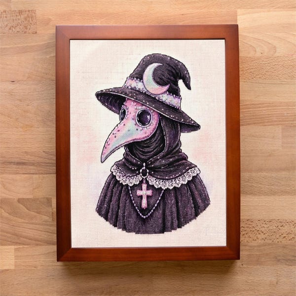Pastel Goth Plague Doctor Cross Stitch Pattern (Digital PDF Download)