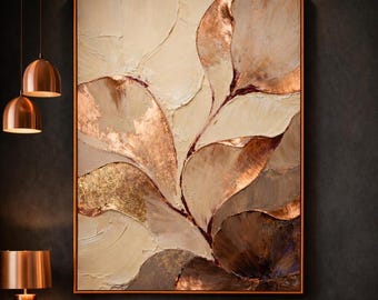 Golden Bloom Luxe – Large Neutral Abstract Wall Art Printable 30x45 | Modern Gold and Copper Textured Floral Artwork (2:3 Ratio)