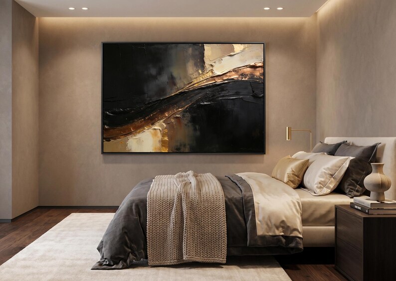 Luxury Black & Gold Abstract Wall Art, Modern Neutral Canvas Print ...