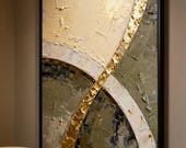 Luxury Neutral Abstract Wall Art Printable 24x36 – Modern Gold Textured Impasto Art – Large Vertical Contemporary Digital Download
