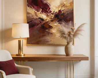 Luxury Burgundy Gold Abstract Wall Art Printable 24x36, Modern Neutral Canvas Print, Elegant Large Statement Decor