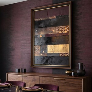 Moroccan Luxury Abstract Wall Art Printable, Burgundy Black Gold Textured Digital Download, Modern Geometric Wall Decor