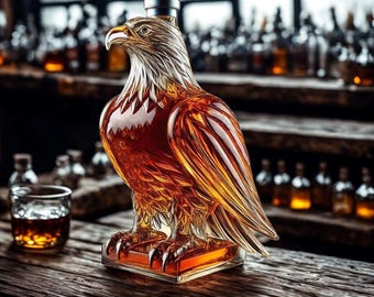 Eagle Whisky Decanter Glass Bottle, Sculptural Eagle Liquor Decanter for Home Bar Display Decor