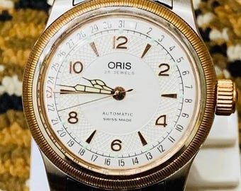 Vintage Oris Big Crown Pointer Date Automatic 25 juwelen Zwitsers tweekleurig horloge