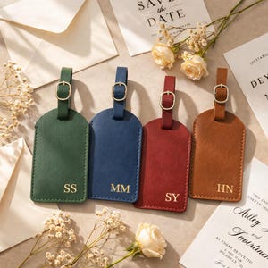 Etiqueta de equipaje personalizada para invitados a la boda, recuerdo de viaje con monograma de cuero personalizado para bodas de destino.