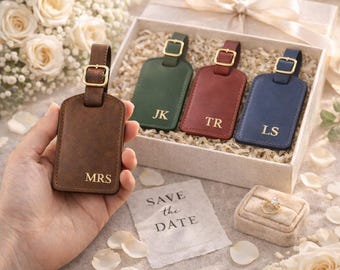 Personalized Wedding Guest Luggage Tag, Custom Leather Monogram Travel Favor for Destination Wedding