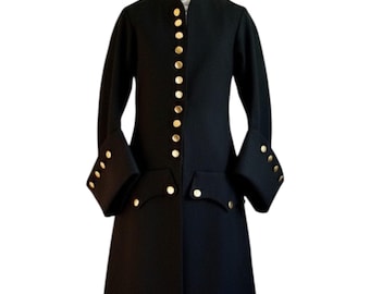 Frac Regencia para hombre, negro, con botones de estilo latón – Traje de boda steampunk histórico