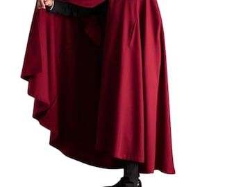 Capa con capucha de lana roja: Túnica de mago para disfraz de vampiro gótico medieval para LARP