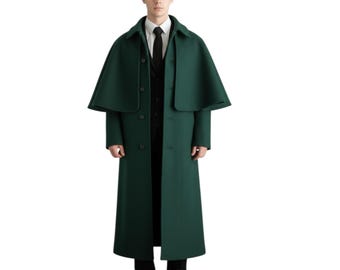 Abrigo tipo capa verde de Inverness, estilo victoriano, de tweed, de Ulster, de la ópera de Sherlock Holmes.