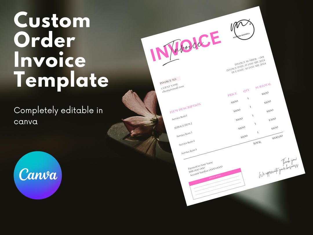 Canva Invoice Template Editable | Printable Receipt & Billing | Small ...